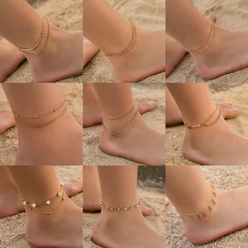 

Bohemia 2pcs/set Anklets for Women Foot Accessories 2019 Beach Barefoot Sandals Bracelet ankle on the leg Female Anklets