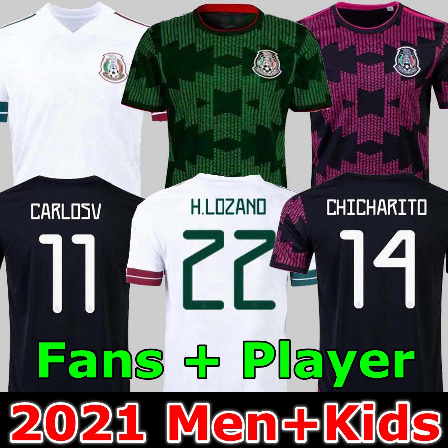 

Mexico soccer jerseys Copa america Camisetas 20 21 Fans Player version CHICHARITO LOZANO DOS SANTOS 2021 football shirts Men + Kids sets kit, 2021 away player