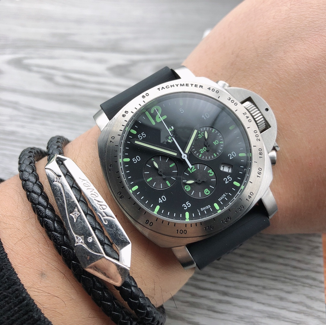 

Multifunctional Quartz Watch Men's Women's Multi-function Movement VK 316 Stainless Steel Coated Glass Super Luminous 44/40mm, Black