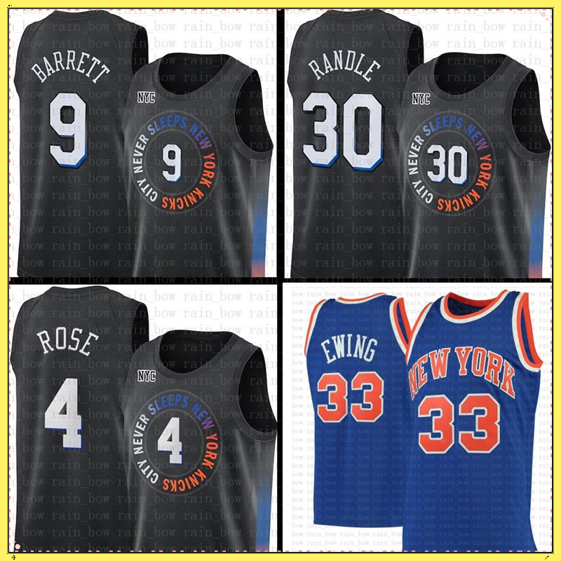 

High RJ 9 Barrett Julius 30 Randle Derrick 4 Rose Jersey Patrick 33 Ewing Basketball Jerseys New York Knicks City Jerseys 2021