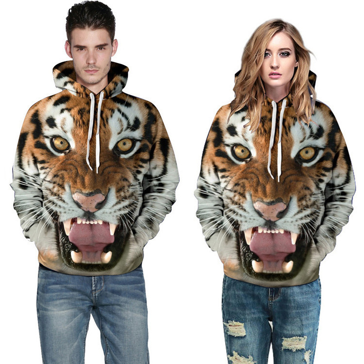 

Hoodie Fleeces Sweater HoodySpring and autumn tiger Pullover Hooded Sweater men' 3D digital printing loose casual baseball suit
