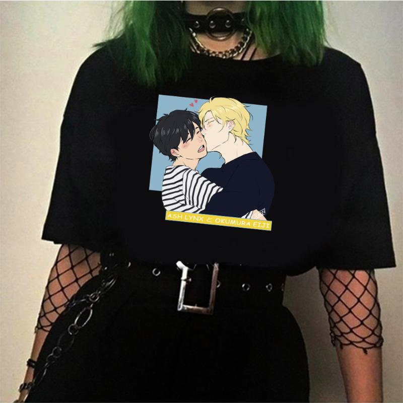 

Men's T-Shirts Kawaii Anime Banana Fish T-shirt Funny Sweet Creative Tops Japanese Harajuku Style Costume 2021 Women Tees Male, Black