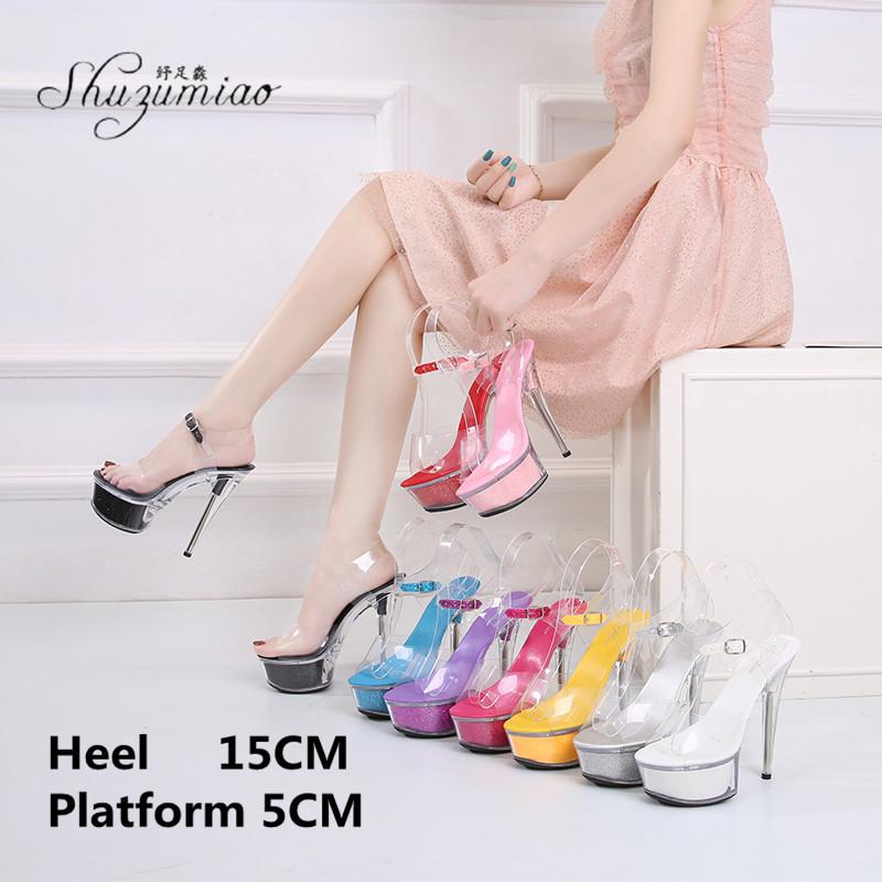 

Sandals Wedding Pole Dance Shoes Sequin Crystal Stripper Women's Nightclub Model Sexy Thick-Soled 15CM Super High-Heeled, Black