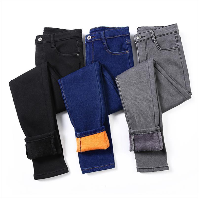 

stretch high waist skinny womens jean warm thick velvet mom cotton plush pants student winter pencil trousers plus size 40, Blue