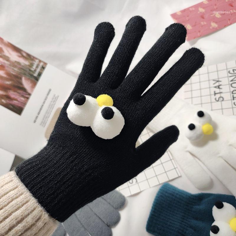 

Lovely Winter Gloves Women Men Warm Stretch Knit Mittens Eyes Decoraiton Full Finger Guantes Female Crochet Luvas Thicken1