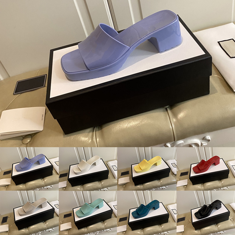 

Preferential Women's Rubber Slide Sandals Slipper Pastel 2021ss High Heels Slides Platform Chunky 2.5' Heel Height Shoes Summer Em, Black
