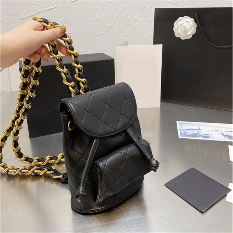 

2021 Early Fall Vintage Lmabskin Backpack Bags Mini Flap Tiny Shoulder Strap Thick Chain Casual Wild Cosmetic Multi Pochette Famous Designer Luxury Handbags 17C, Black