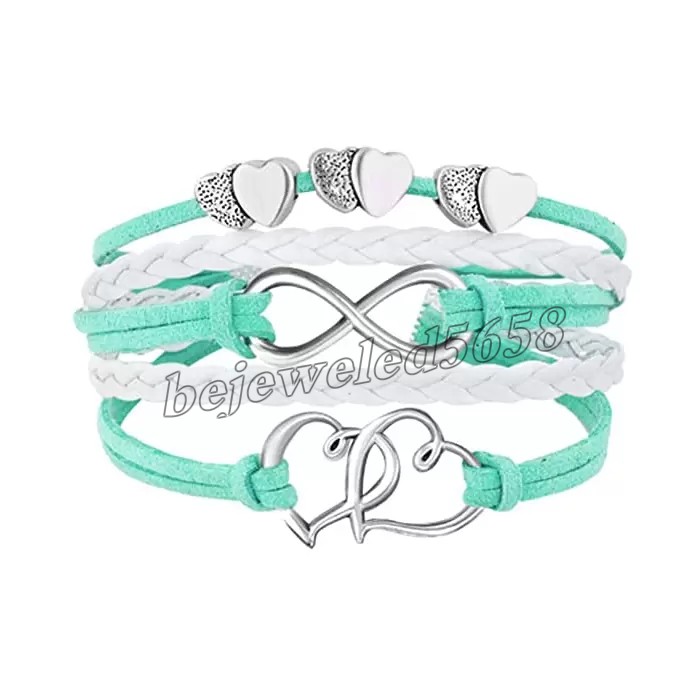

Infinity Double Heart charm Bracelet Weave Leather Wrap Bracelets multilayer women fashion jewelry