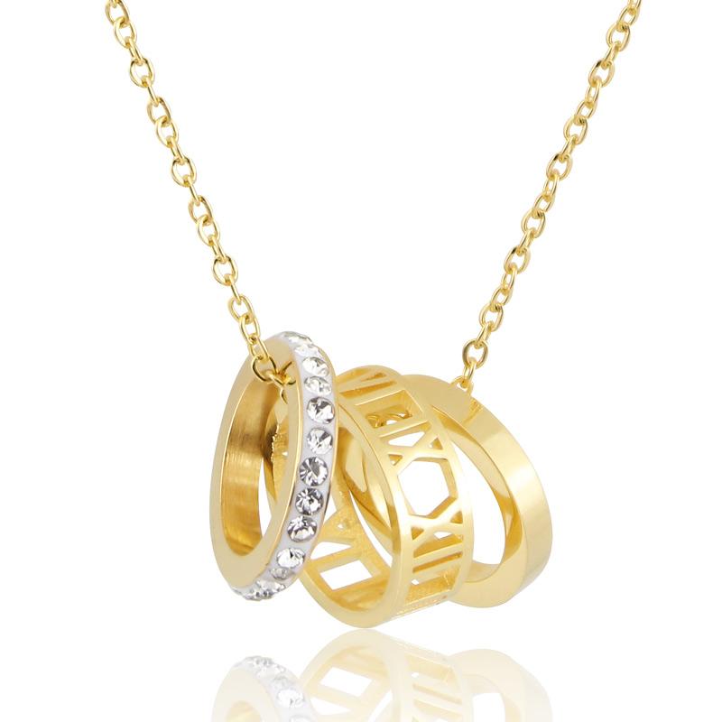 

Pendant Necklaces Classic Stainless Steel Hollow Roman Numerals Crystal Circle Three Ring Necklace For Women Love Gifts Jewelry Wholesale