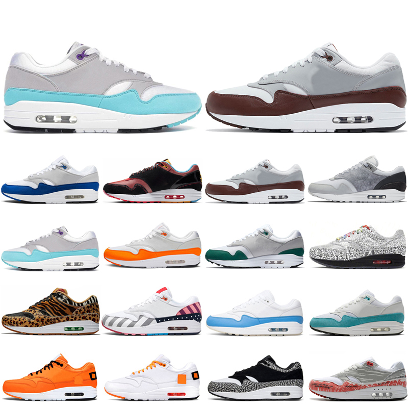 

top og 1 87 running shoes for men women Anniversary Aqua Daisy Pack Evergreen Aura University Red Parra Elephant Patch trainers sport sneakers, Brown leather