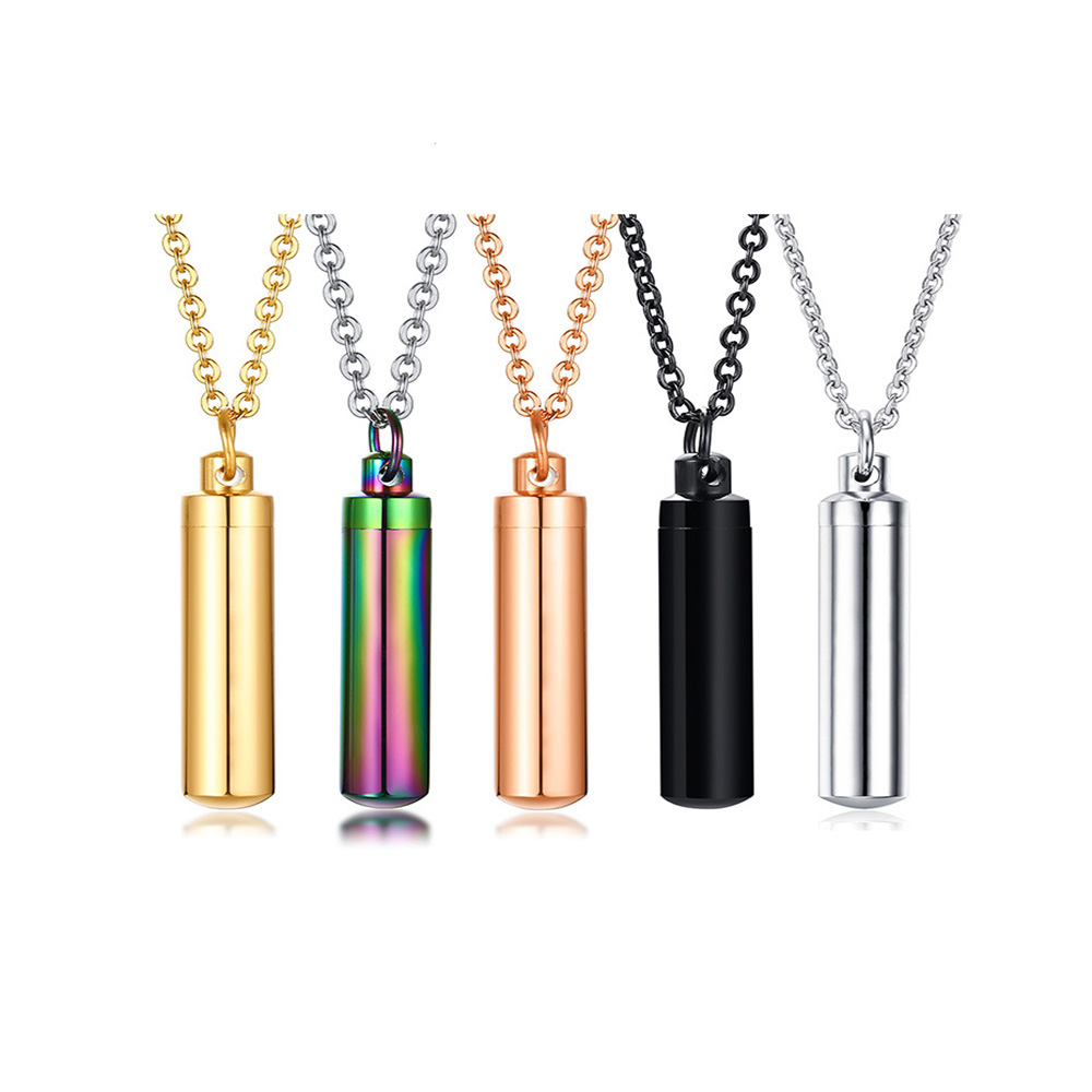 

Stainless steel cylindrical cremation pendant necklace, ashes necklace souvenir, to commemorate the deceased family / men and women can wear