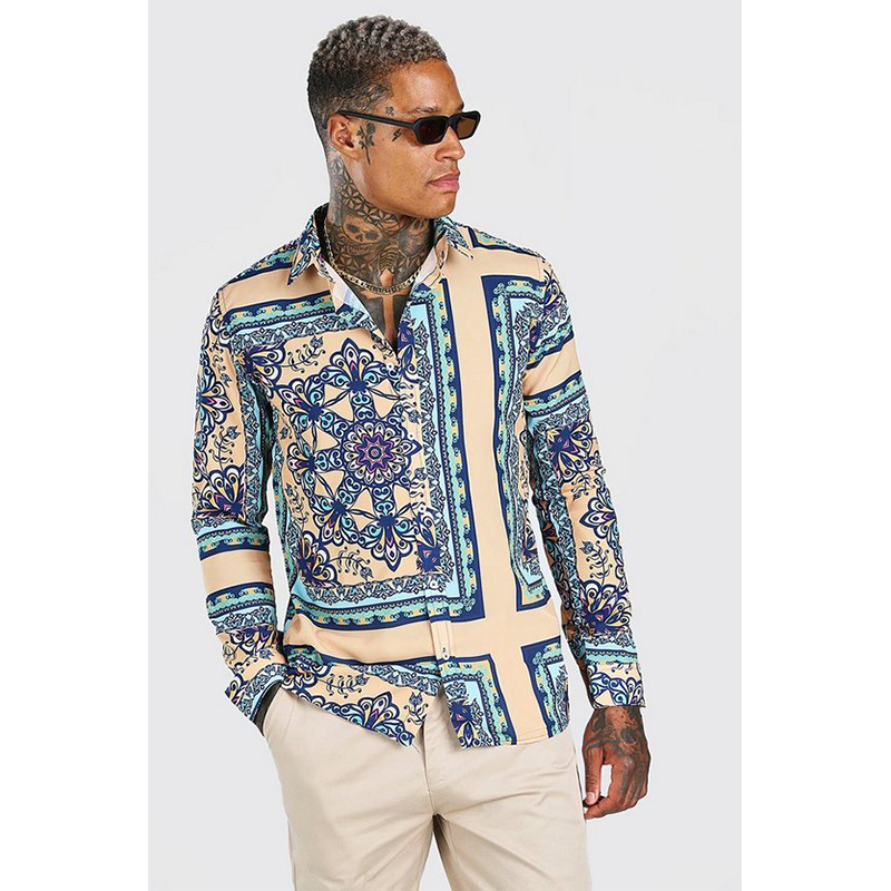 

better tribal men's long sleeved shirt high quality comfortable fit fashion retro style travel office entertainment, White;black