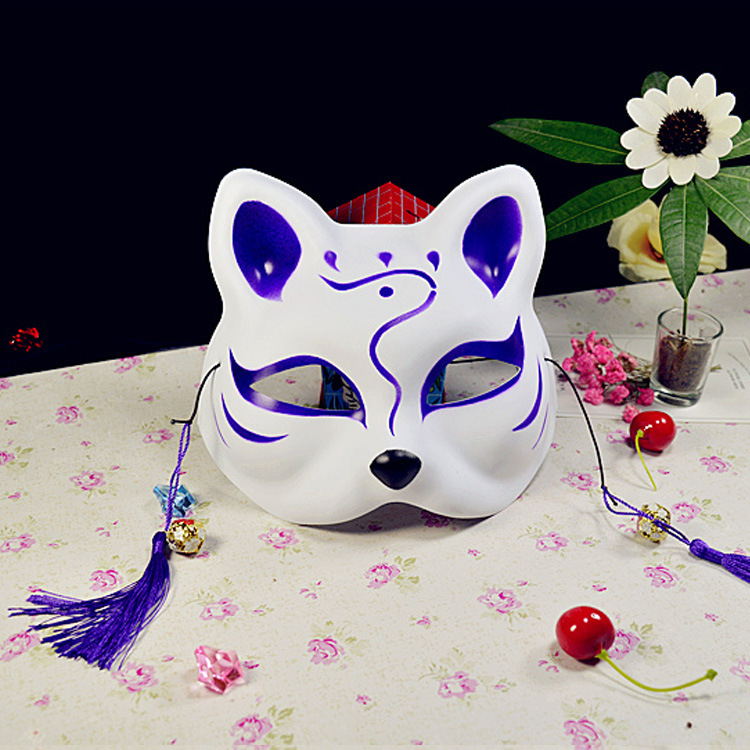 

Costume Accessories Japanese Fox Masks Full Face Hand-painted Style PVC Fox Cat Mask Cosplay Masquerade Festival Ball Kabuki Kitsune Cosplay