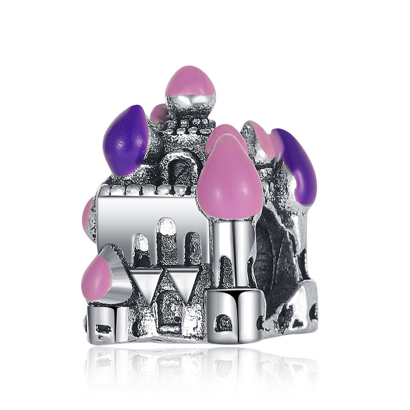 

Fit Pandora Charm Bracelet European Magic Castle Purple Enamel Silver Charms Beads DIY Snake Chain For Women Bangle Necklace Jewelry