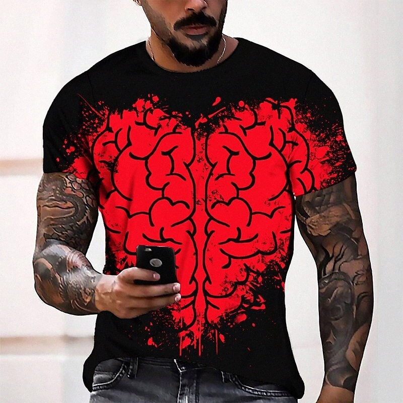 T-shirt Tee Te T-shirt 3D Imprimer graphique Cou rond Casual Daily 3D Imprimé à manches courtes Tops de mode Cool Confortable Red V99P #