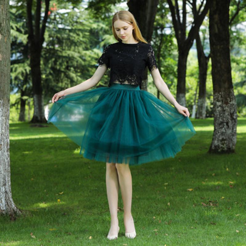 

Skirts Puffy 5 Layer Tulle Womens Pleated Skirt Women Tutu Jupe Female Faldas Lolita Saia, Mint green
