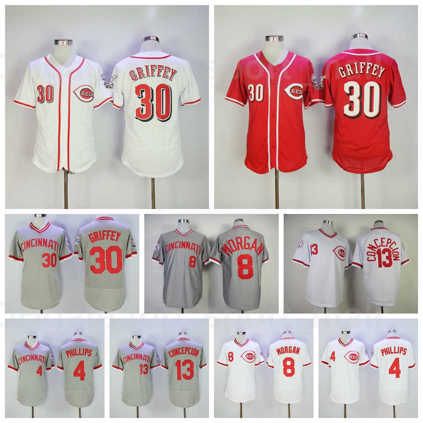 

1976 Retror Baseball Vintage 8 Joe Morgan Jersey 13 Dave Concepcion 30 Ken Griffey 4 Brandon Phillips Retire Pullover Team Red White Grey, 1976 vintage