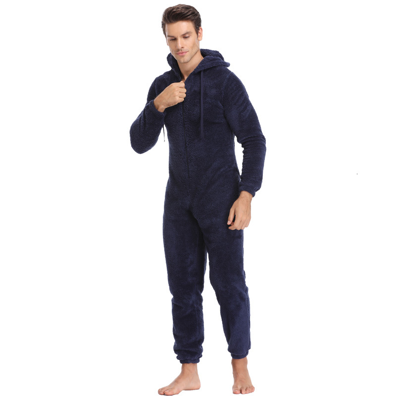 

Men' Sleepwear Fluffy Fleece Pajama Set Autumn Winter Pyjama Solid Color Homewear Elastic Home Suit Hooded Pajamas for Adult N7H4, Black