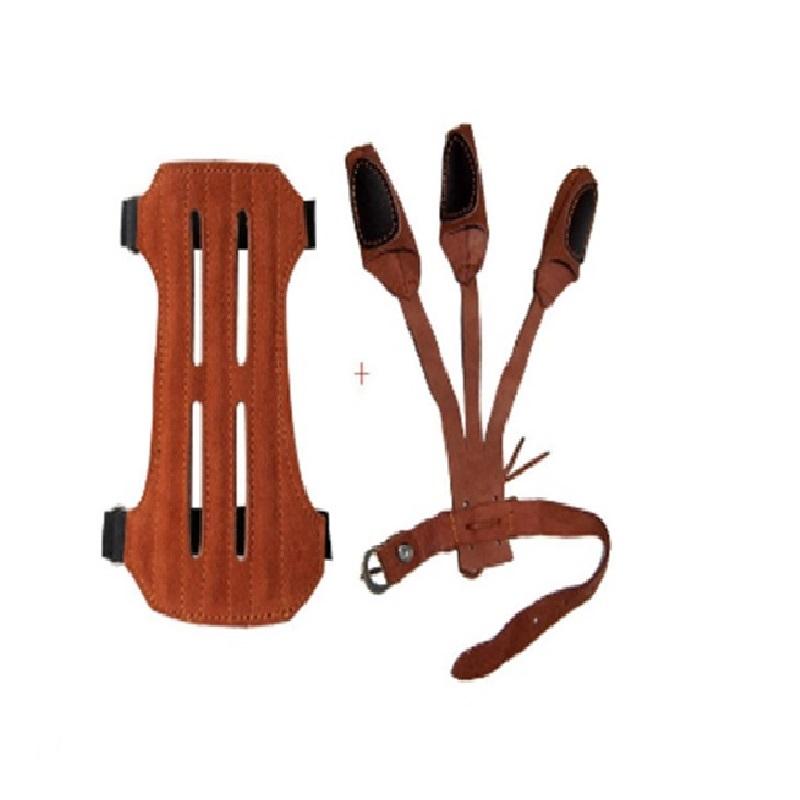 

Elbow & Knee Pads Hunting Leather Left Hand Archery Arrow Bow Accessories Shooting Protective Finger Protector Guard Fingers Protect Glove, Brown set1