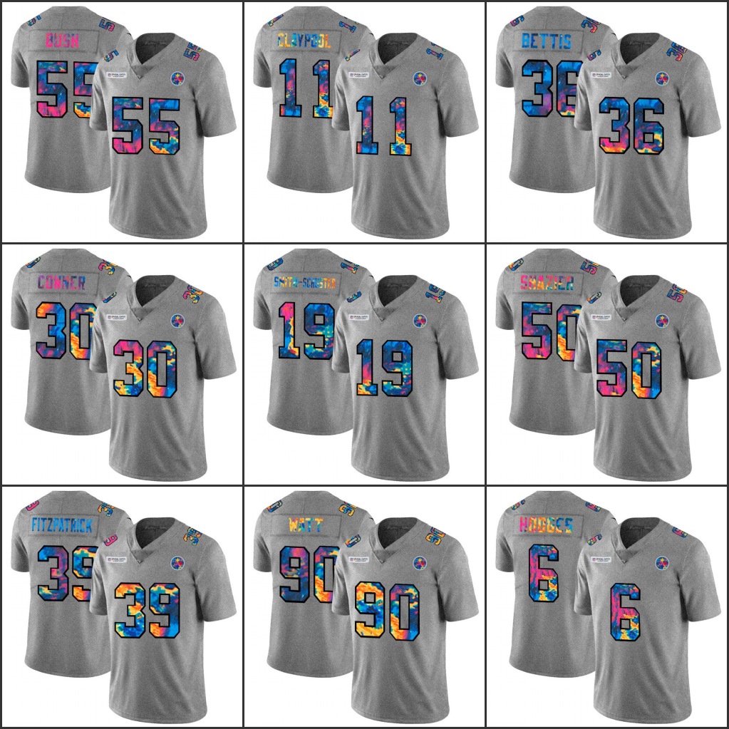 

Jersey Pittsburgh''Steelers''Men #55 Devin Bush 7 Ben Roethlisberger 90 T.J. Watt Grey heather Multi-Color''NFL''Women Youth Crucial Catch Jersey