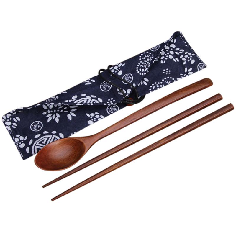 

Dinnerware Sets Chopsticks Travel Suit Flatware Hop-pocket Portable Wooden Spoons Cutlery, As pic
