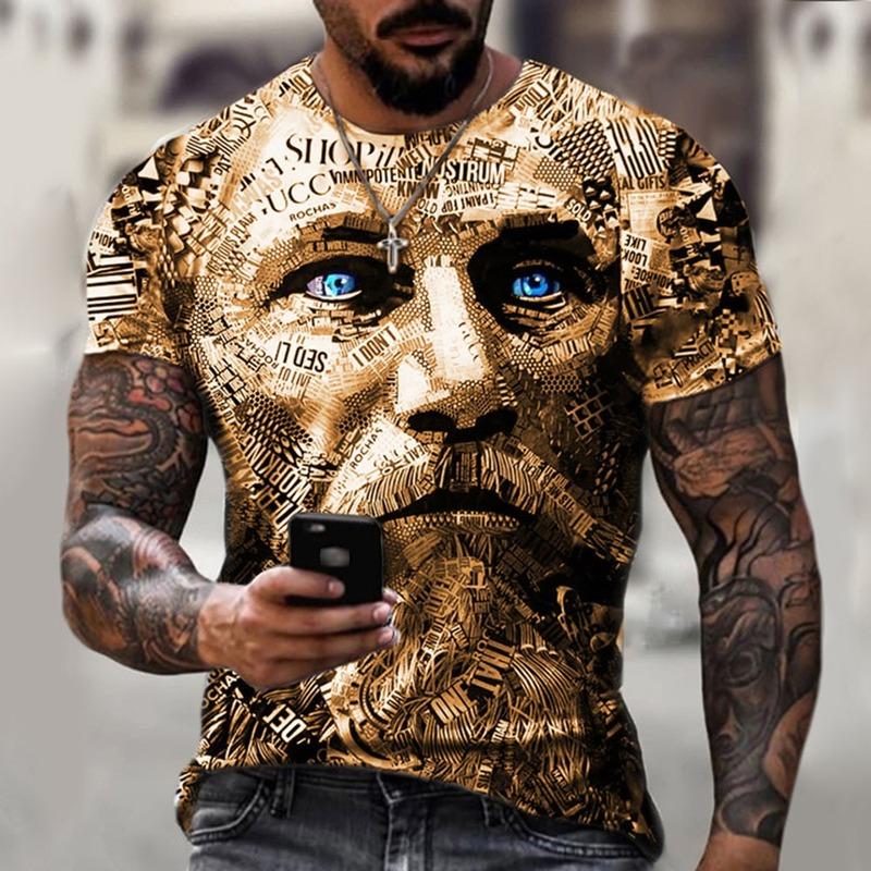 

Men's T-Shirts Fashion Western Style T-shirt 2022 Summer Loose Casual Designer Retro Warrior Avatar Printing Round Neck Short Sleeve, White;black