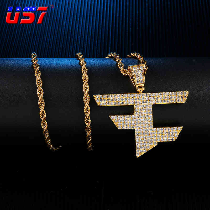 

US7 Bling Iced Out Micro Paved Rhinestones Pendant&Necklace Copper Pendants For Man Hip Hop Jewelry X0509