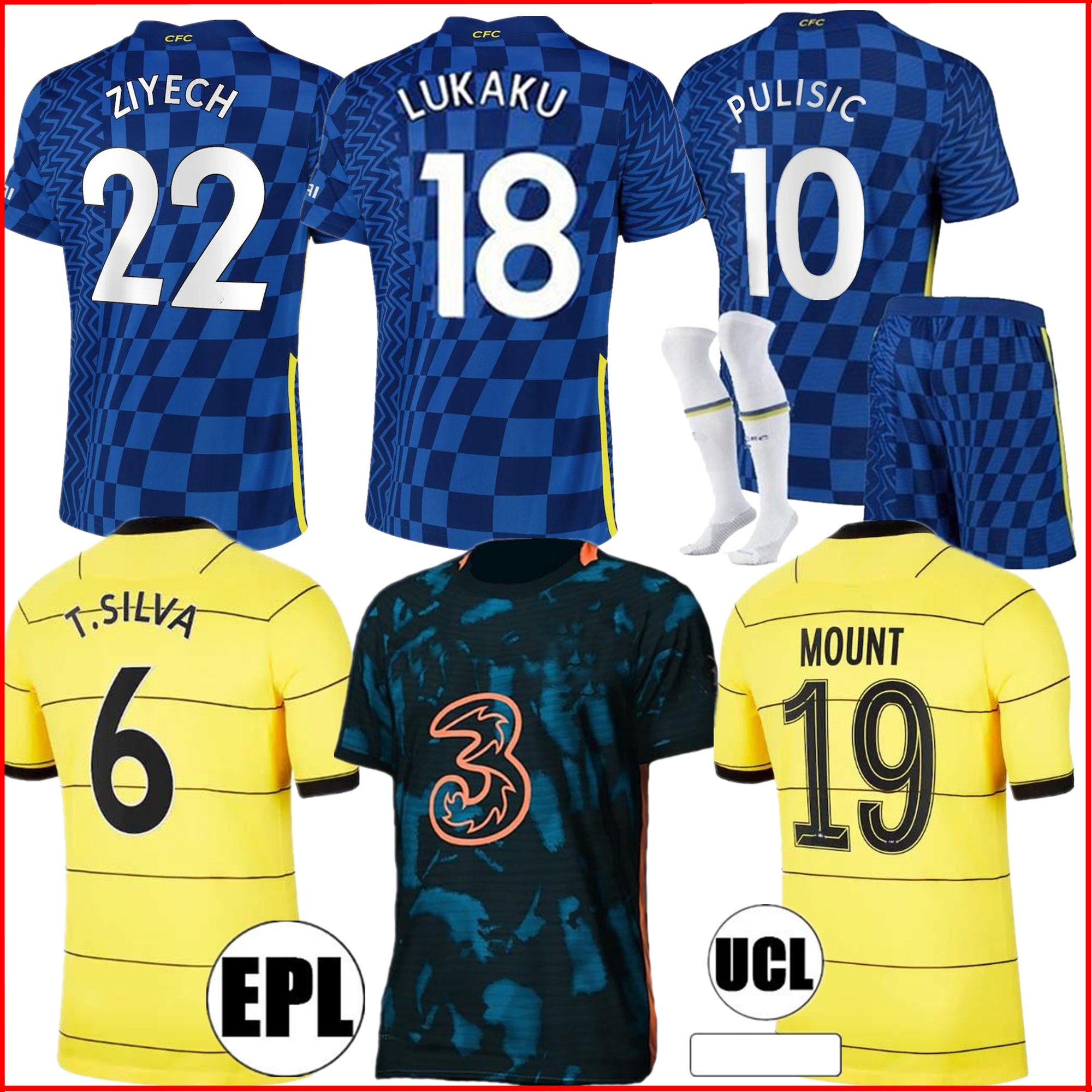 

CFC MOUNT soccer Jerseys 21 22 LUKAKU HAVERTZ ALONSO KANTE JAMES WERNER PULISIC T.SILVA ZIYECH SAUL 2021 2022 home blue away yellow football shirt Men kids kit uniform, Colour 2