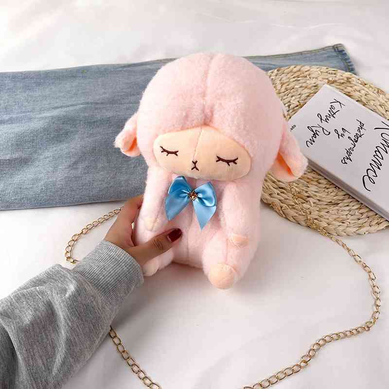 

Korean cartoon lamb Plush student chain lovely shoulder 2021 new summer messenger bag, White