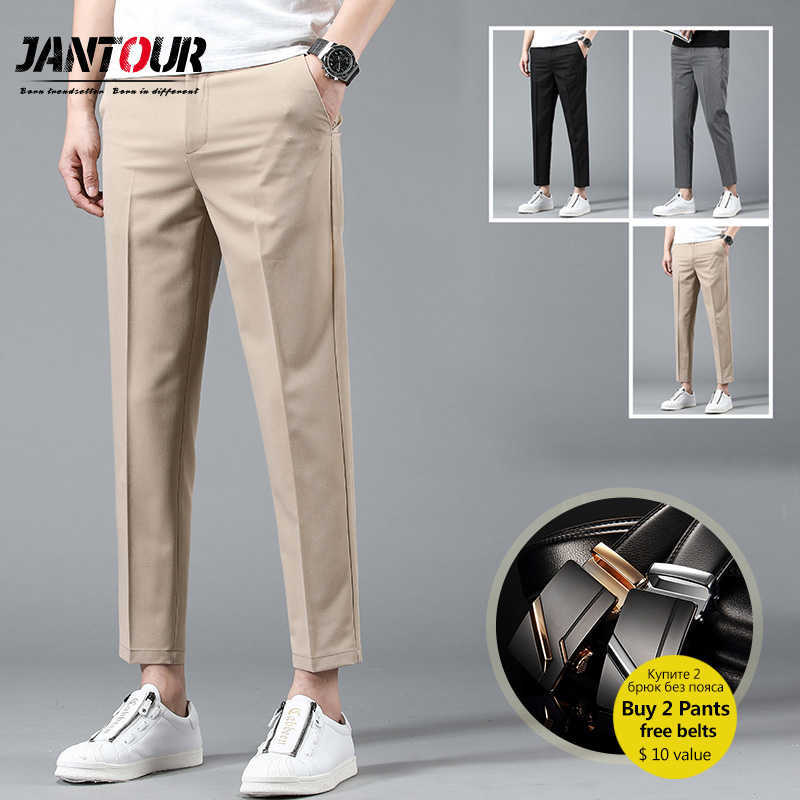 

Brand Ankle-Length Pants Men High Quality Straight Fit Mens Business Joggers Suits Pant Khaki Stretch Casual Trousers Male 210616