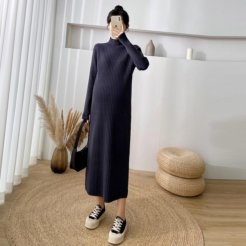 

Maternity Dresses 2540# Autumn Winter Thick Warm Knitted Long Dress Loose Pullovers Sweaters Clothes For Pregnant Women Pregnancy, Beige