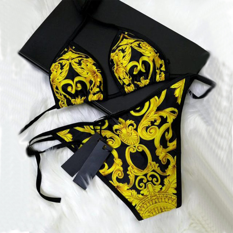 

Swimming Bathing Suits Classic Pattern Designer Bikini Set Print Two Pieces Bikinis 2021 Bandage Sexy Push Up Swimsuits XL Swimwear Women, Yvh 02