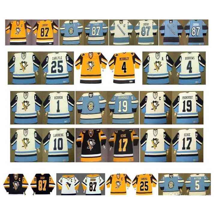 

Ra Vintage Pittsburgh Penguins Jerseys 17 RICK KEHOE 1 DENIS HERRON 19 JEAN PRONOVOST 10 PIERRE LAROUCHE 25 CARLYLE 4 Burrows CCM Custom Hockey, Colour 8