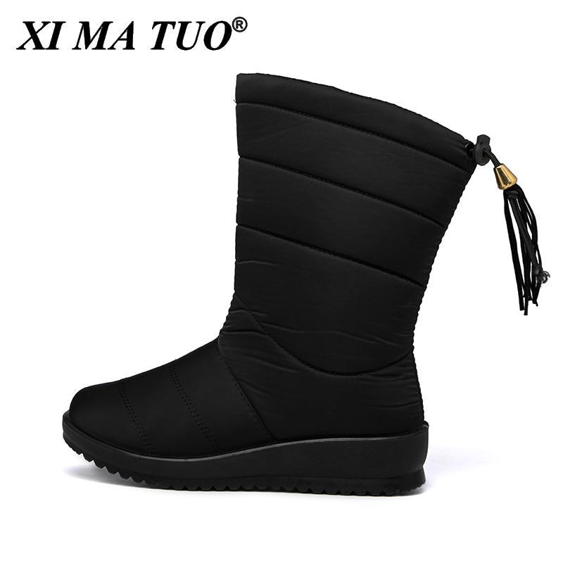 

Boots Winter 2021 Women Shoes Mid-Calf Snow Wedges Warm Fur Female Woman Footwear Chaussures, Black
