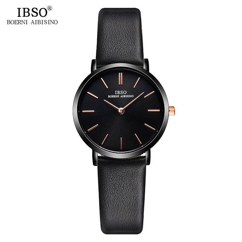 

Wristwatches IBSO Top Women Watches Round Dial Quartz Wrist Watch Ladies Leather Waterproof Clock Girl Relogio Feminino#B2338L, Black rose gold