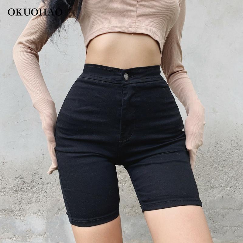 

2011er fire cycling pants 2021 summer new high waist was thin elastic jeans package hip bottom five points denim shorts, Blue
