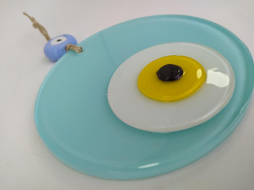

Cyan Evil Eye 12cm Glass Bead Special Design Turkish Handmade Big Amulet For Wall Hanging Ojo Turco Talisman Boho Home Decor Decorative Obje