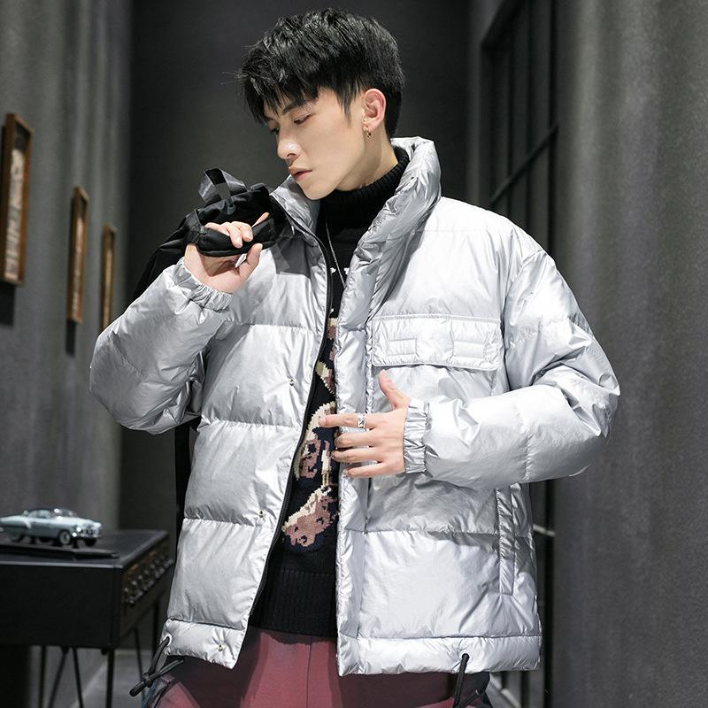 

Outdoor Jackets&Hoodies Winter Fashion Men's White Duck Down Stand Collar Bright Face Jacket Sport Soft Shell Tooling Cargo Short C, Blue;black