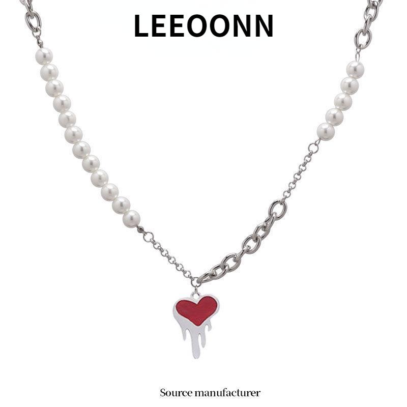 

Chokers 2021 Pearl Love Necklaces For Women Light Luxury Niche Temperament High Tide Cool Girl Clavicle Chain Sweater