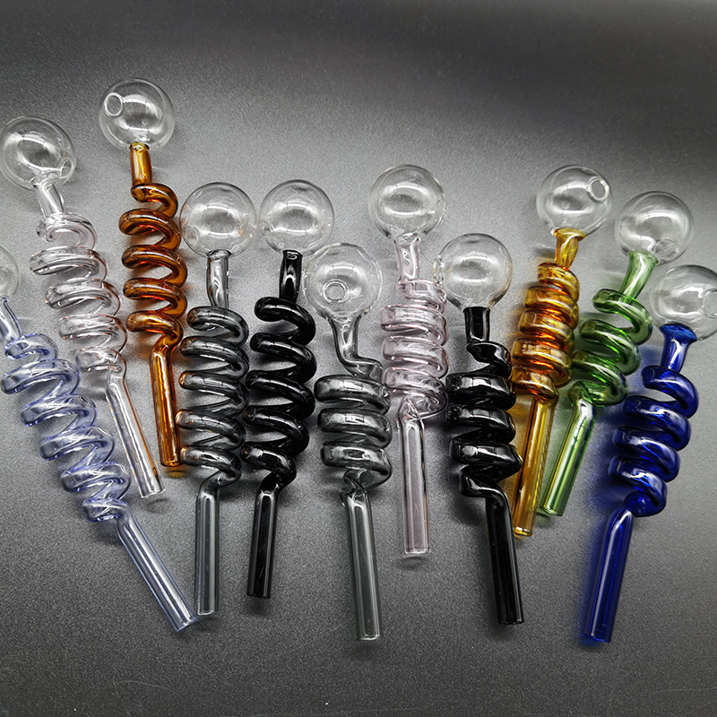 

QBsomk Glass Water Pipe Oil Burner Pipes Double Bubble Straight Pot Approx 140mm Helical Tube Borosilicate Spring Tubes For Dab Rig Bong Random color