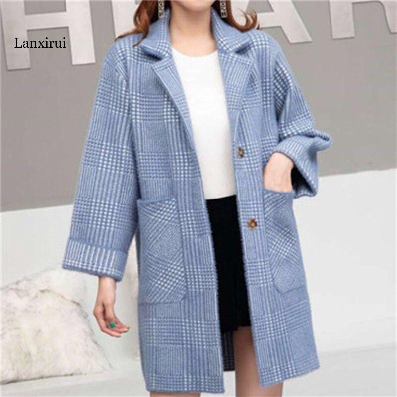 

Women's Fur & Faux Mink Fleece Coat Women Loose Sweater Knitted Cardigans Pocket Long Sleeve Turn Down Collar Button, Black