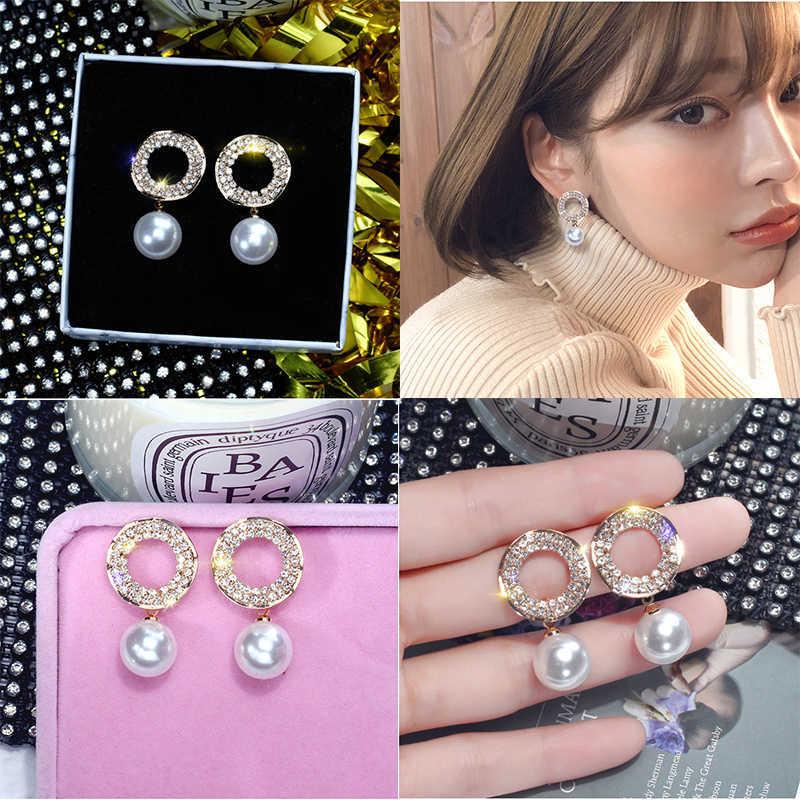 Stud Trendy Earrings Drop Alloy Silver Rose Gold Fully-jewelled For Women Jewelry A Pair/set-image-699980585