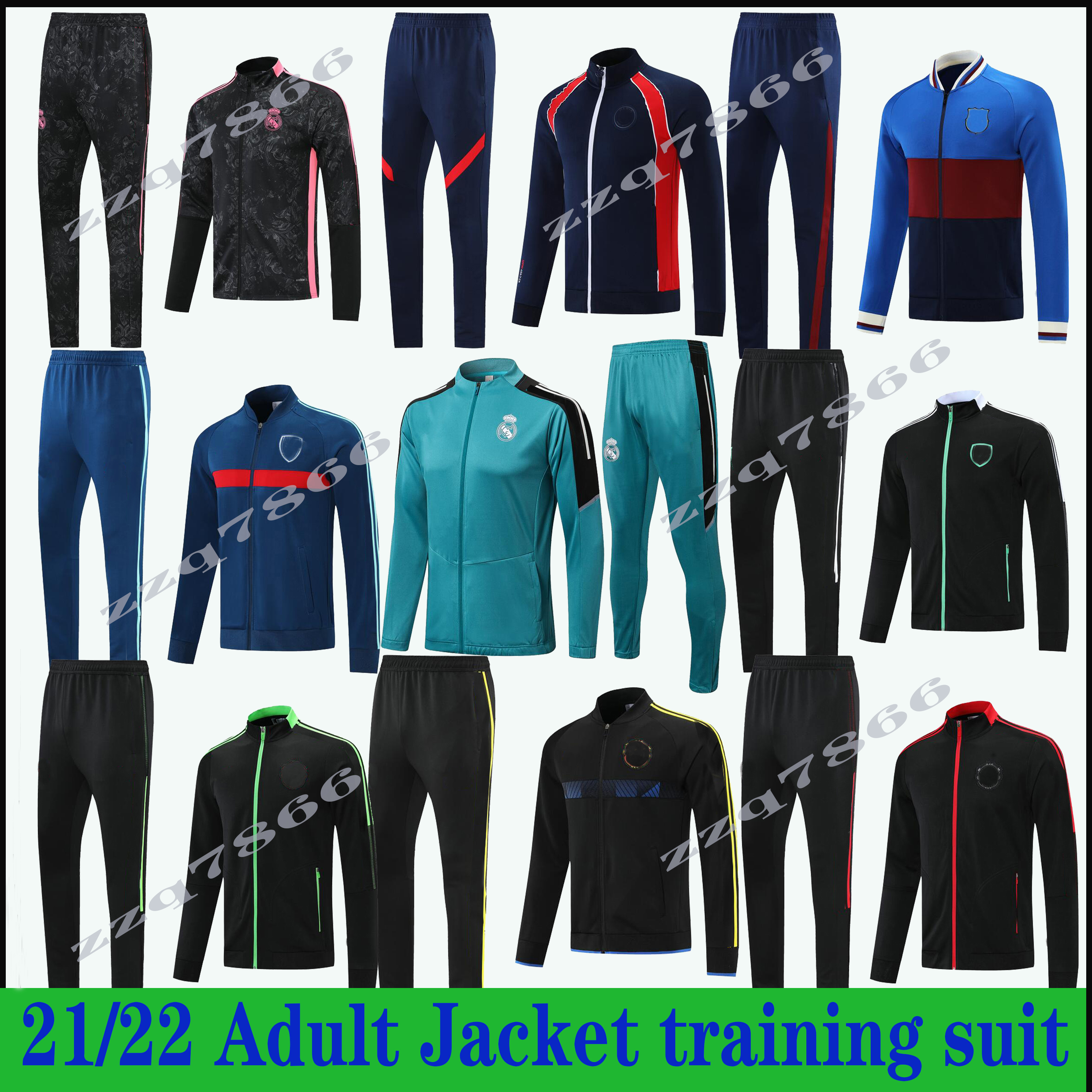 

2021 2022 Real Madrid HAZARD soccer Training suit Jacket camiseta de futbol BENZEMA MODRIC RONALDO MESSI Jogging football Tracksuit, Red