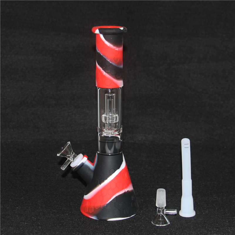 

hookahs Three-layer filtration beaker bongs Portable silicone water pipe oil dab rig with glass filter bowl for smoke unbreakable wholesale