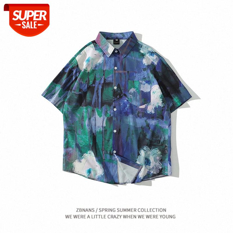 

French retro oil painting full print short-sleeved Cuban collar flower shirt male Weiyi loose casual couple vintage #3v61, White;black