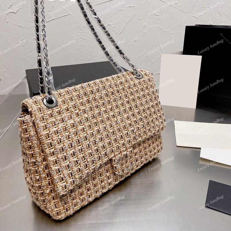 

2021 Winter Autumn F/W France Women Classic Flap Tweed Bags Brave Silver Metal Hardware Large Capacity Travel It Fashion Famous Designer Lux