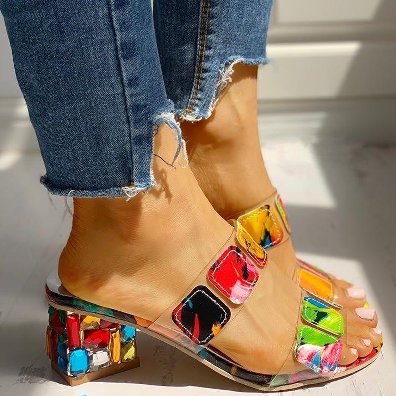 

High Heel Platform Luxury Sandals Women Comfort Colorful Gem Jelly Female Fashion Designer Women's Shoes Summer 2021, Colorful sandals