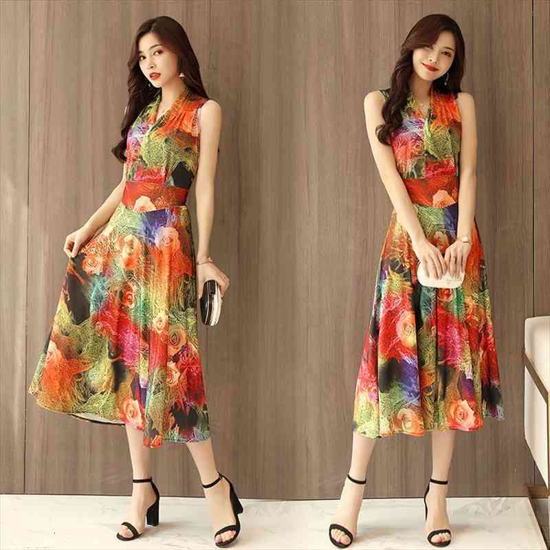 

Women Clothes Summer Printed Bohemian Beach Sundress Plus Size V-neck Sleeveless Long Maxi Dress Casual Style Vestidos Mujer, Black;gray