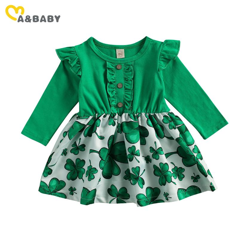 

Girl's Dresses Ma&Baby 1-4Y St. Patrick's Day Infant Toddler Kid Baby Girls Dress Green Clover Print Long Sleeve Party Costumes, Red;yellow