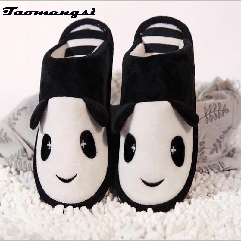 

Slippers Taomengsi Panda Cotton Cute Thick Winter Warm Factory Direct Sales Unisex Women Large Size Cartoon 35-46, Black